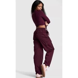 Pink Victoria’s Secret Satin Parachute Cargo Pants Women's Wide Leg Size L NWT